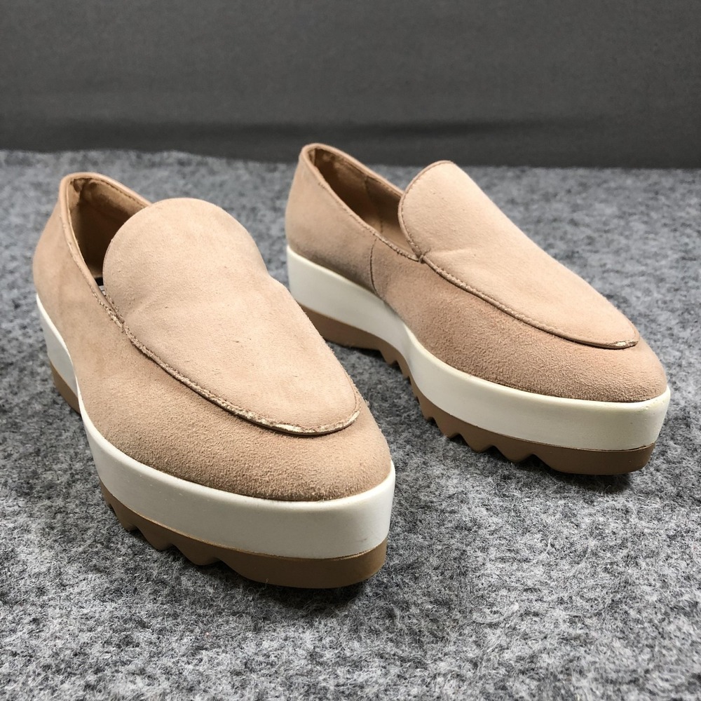 DKNY Platform Loafers Womens 6 Beige Suede Slip On Comfort Flats Shoes